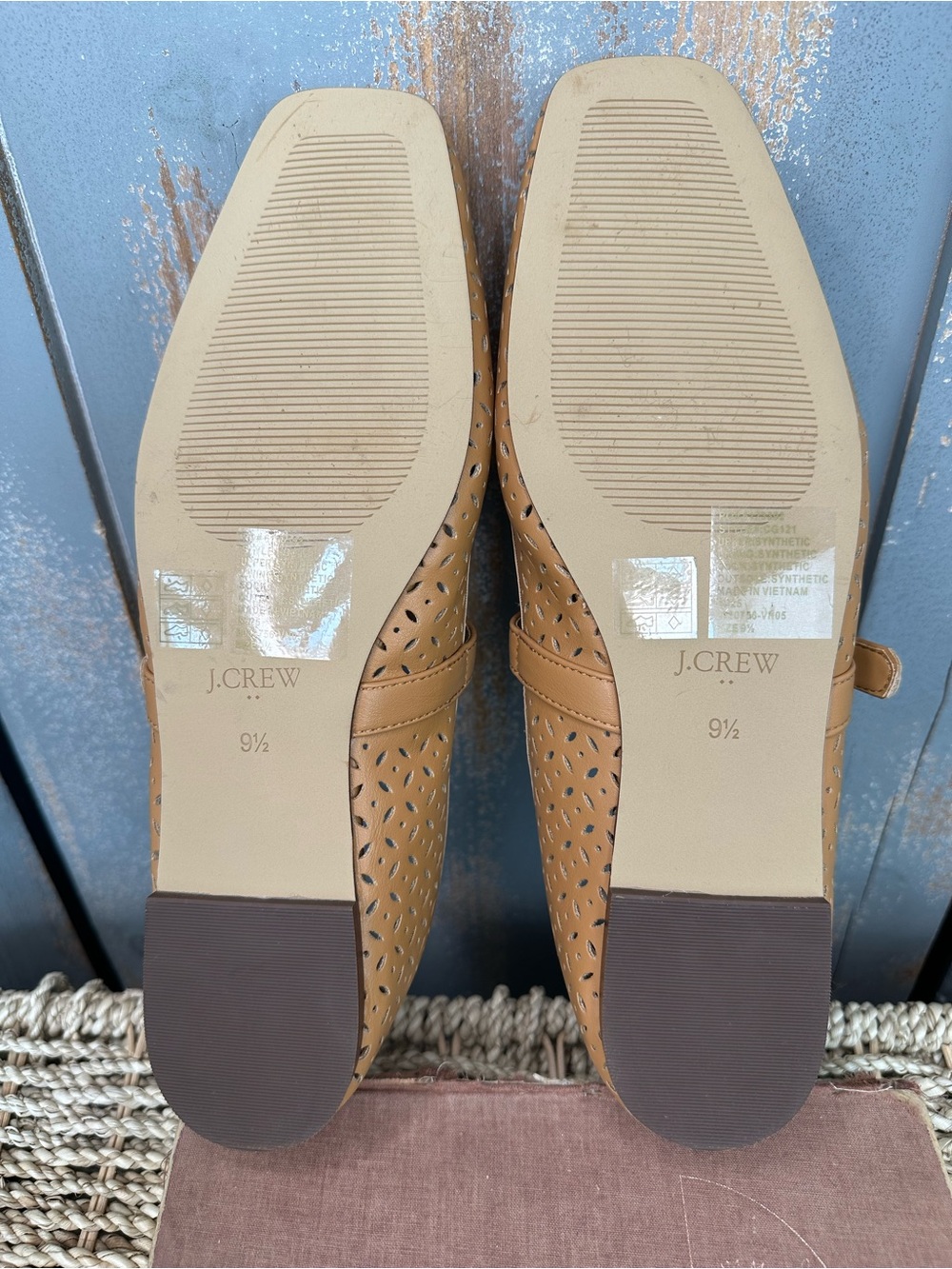 J. Crew Perforated Mary Jane Square Toe Flat Burnt Caramel Sz 9.5 NWOB - Picture 12 of 14